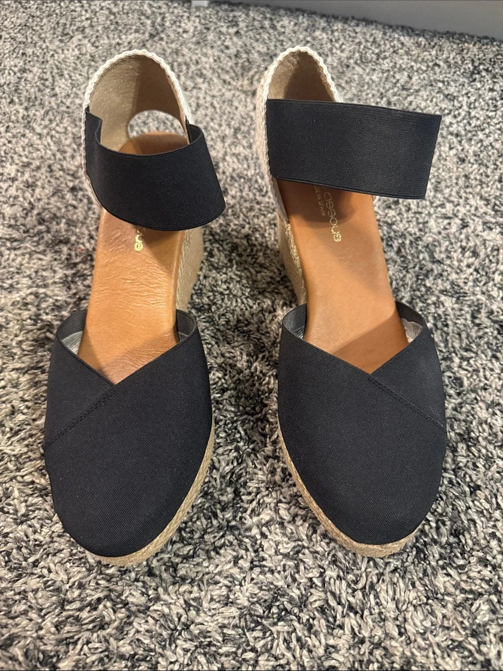 Andre Assous Women’s Black Espadrille Wedge Sandals Made in Spain